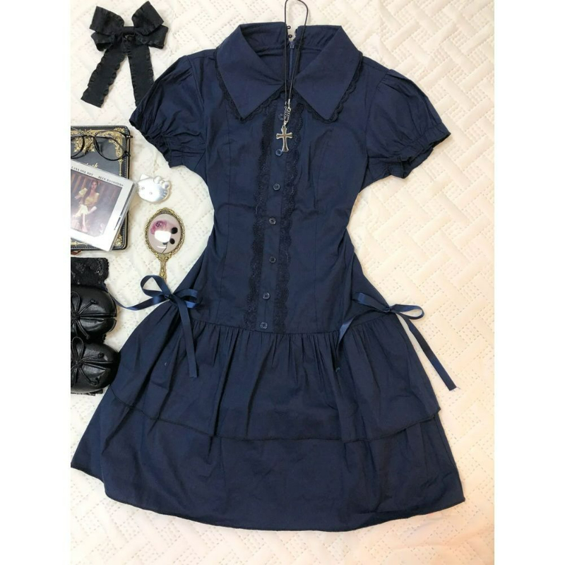 Korean Style A Line Shirt Dress - Japanse Preppy Stijl Lolita Jurk Vrouwen