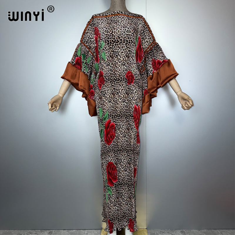Boho Summer Beach Maxi Dress - WINYI Geplooide elastische slanke jurk luipaard