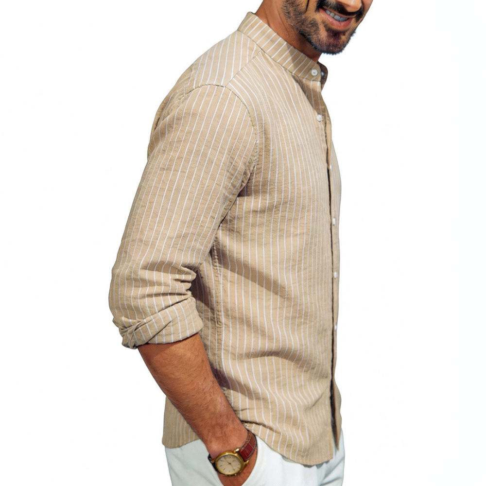 Casual Loose Linen Shirt Dress - Heren overhemd van linnen met opstaande