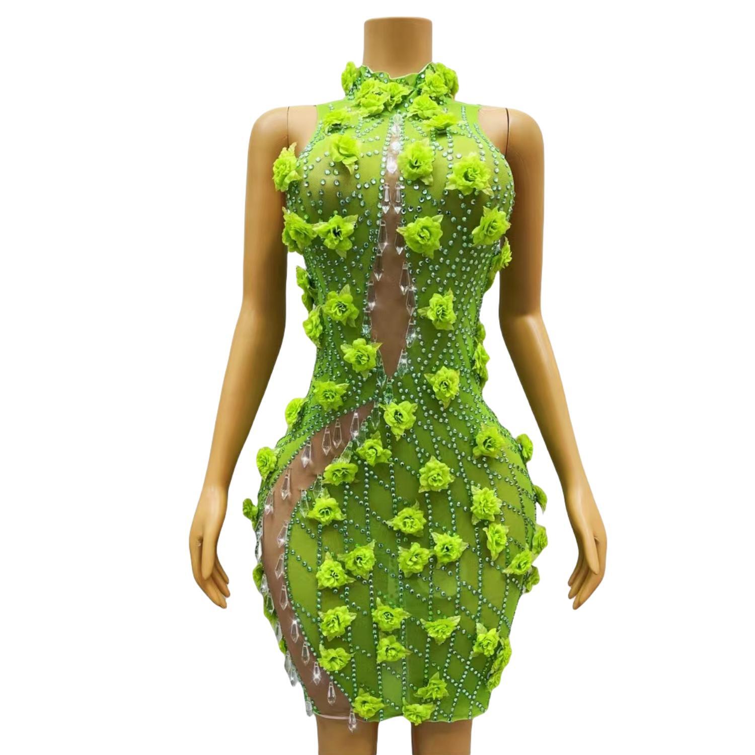 Sparkly Rhinestone Club Party Dress - Chique sprankelende kristallen strass groene bodycon