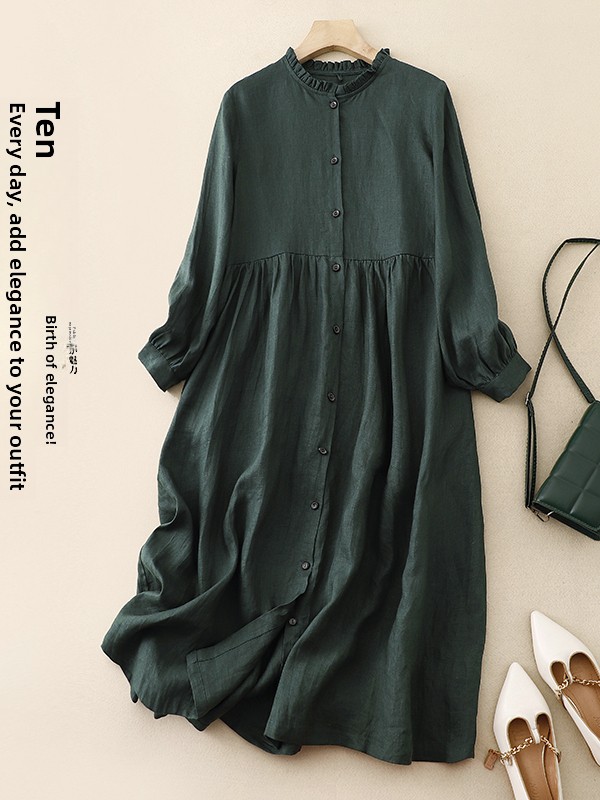 Loszittende, comfortabele kato - Casual Loose Linen Shirt Dress recensie en prijs