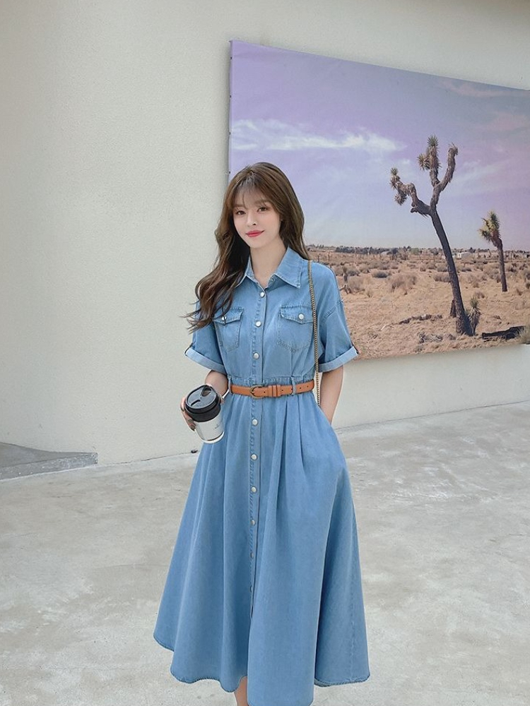 Dames Denim Jurk 2026 Zomer Ni - Korean Style A Line Shirt Dress recensie en prijs